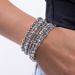 Coil Bracelet metallic crystal beads - silver tone - ICE Knowing You - Silver